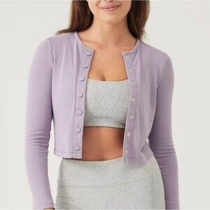 Outdoor Voices CozyRib Cropped Cardigan Sz S Earl Gray Purple NWT